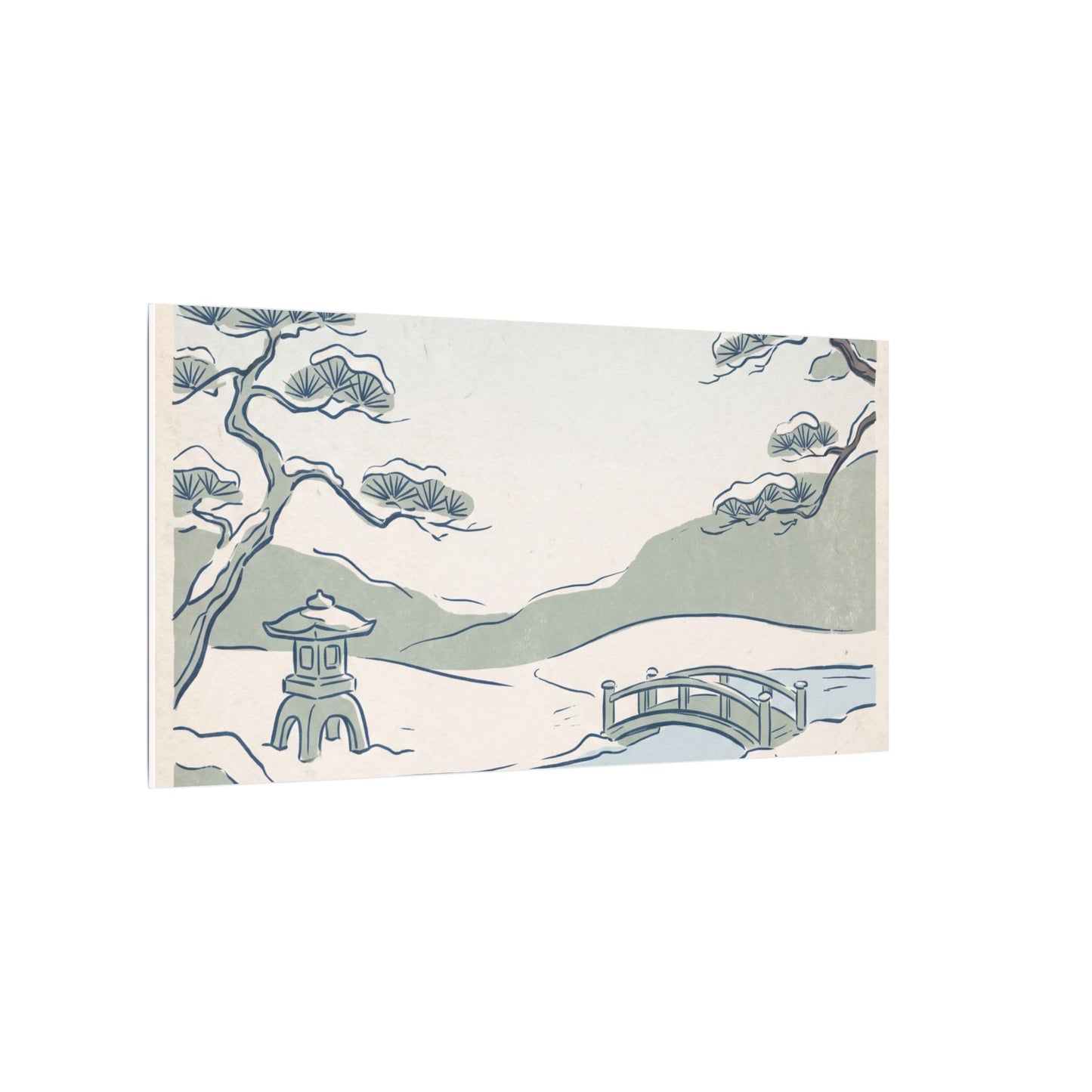 Japandi Moonlit Garden in Moonlight | Minimal Line Canvas Art
