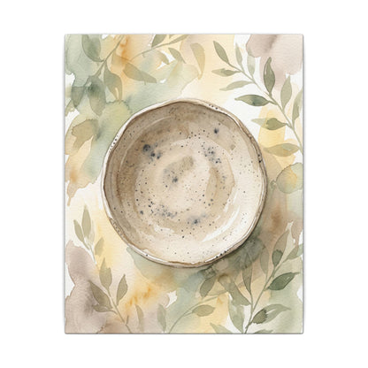 Ceramic Bowl Watercolor Canvas Art | Warm Japandi Art
