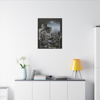 Winter Moonlit Garden Dark Texture Canvas Art | Moody Decor