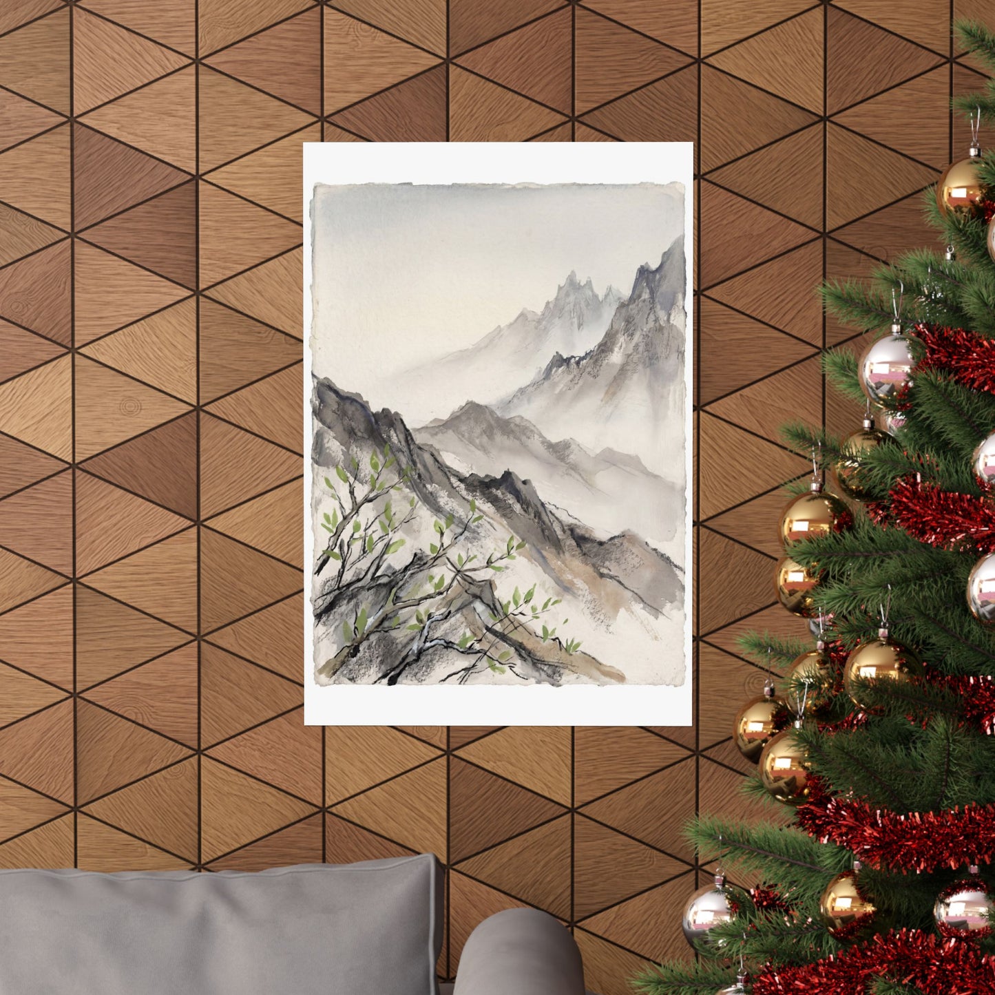 Mountain Mist Spring Wall Art Print | Japandi Elegant Design