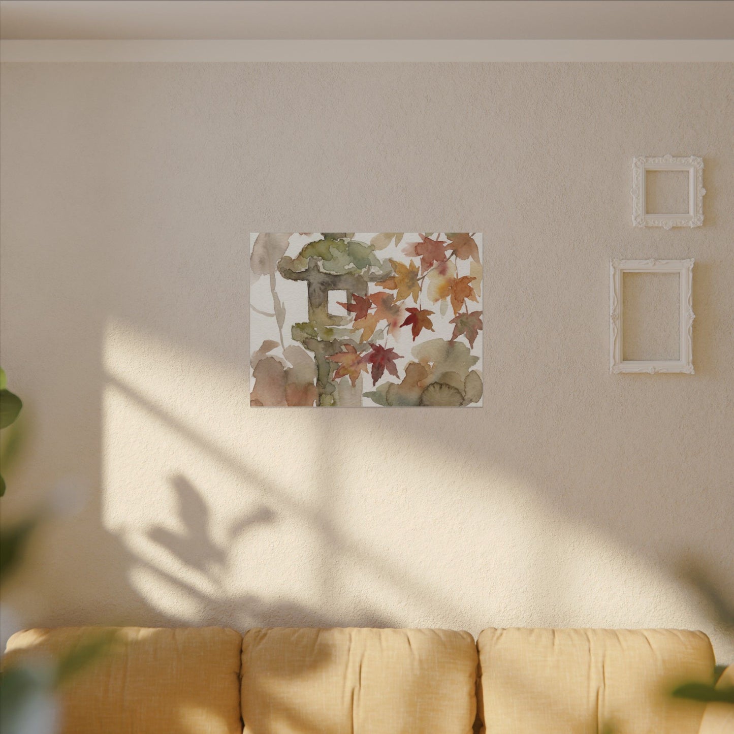 Stone Lantern Watercolor Canvas Art | Earthy Japandi Art