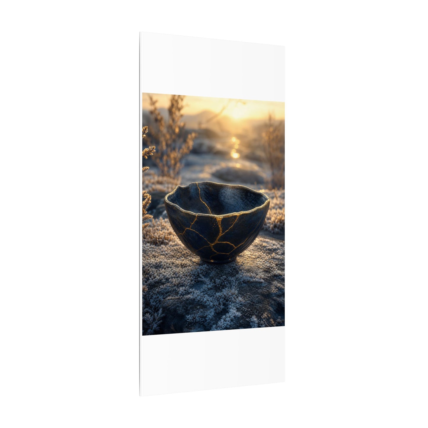 Ceramic Bowl Canvas Art | Winter Kintsugi Gold Repair Art