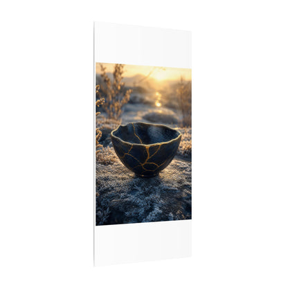 Ceramic Bowl Canvas Art | Winter Kintsugi Gold Repair Art