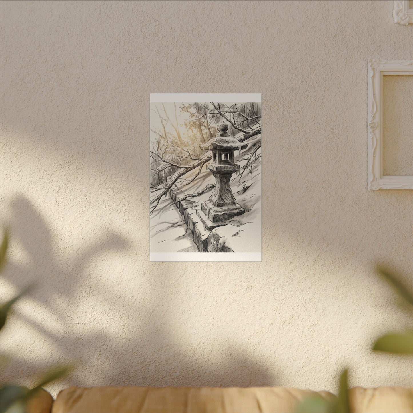 Golden Hour Stone Lantern Canvas Art - Japandi Kanso