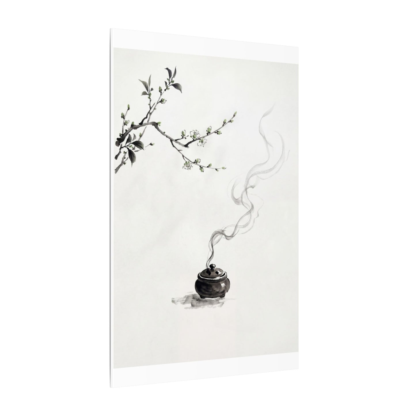 Calm Incense Smoke Canvas Art - Sumi E Zen
