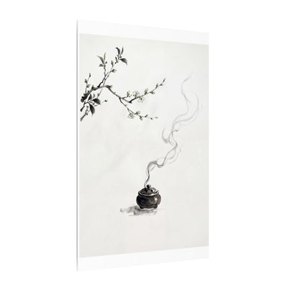 Calm Incense Smoke Canvas Art - Sumi E Zen