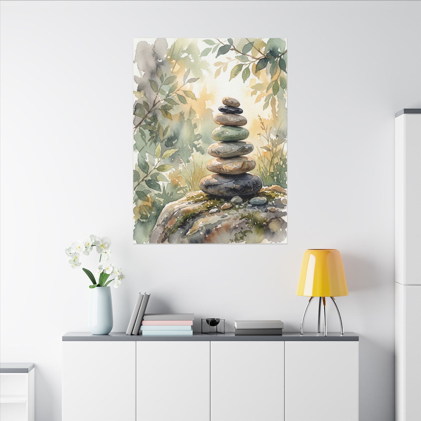 Golden Hour River Stones Canvas Art - Japandi Mono No Aware