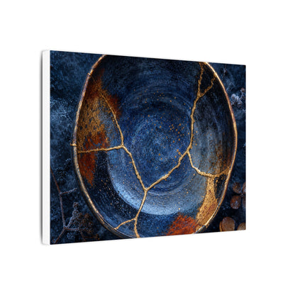Kintsugi Ceramic Bowl in Moonlight | Crackle Gold Canvas Art