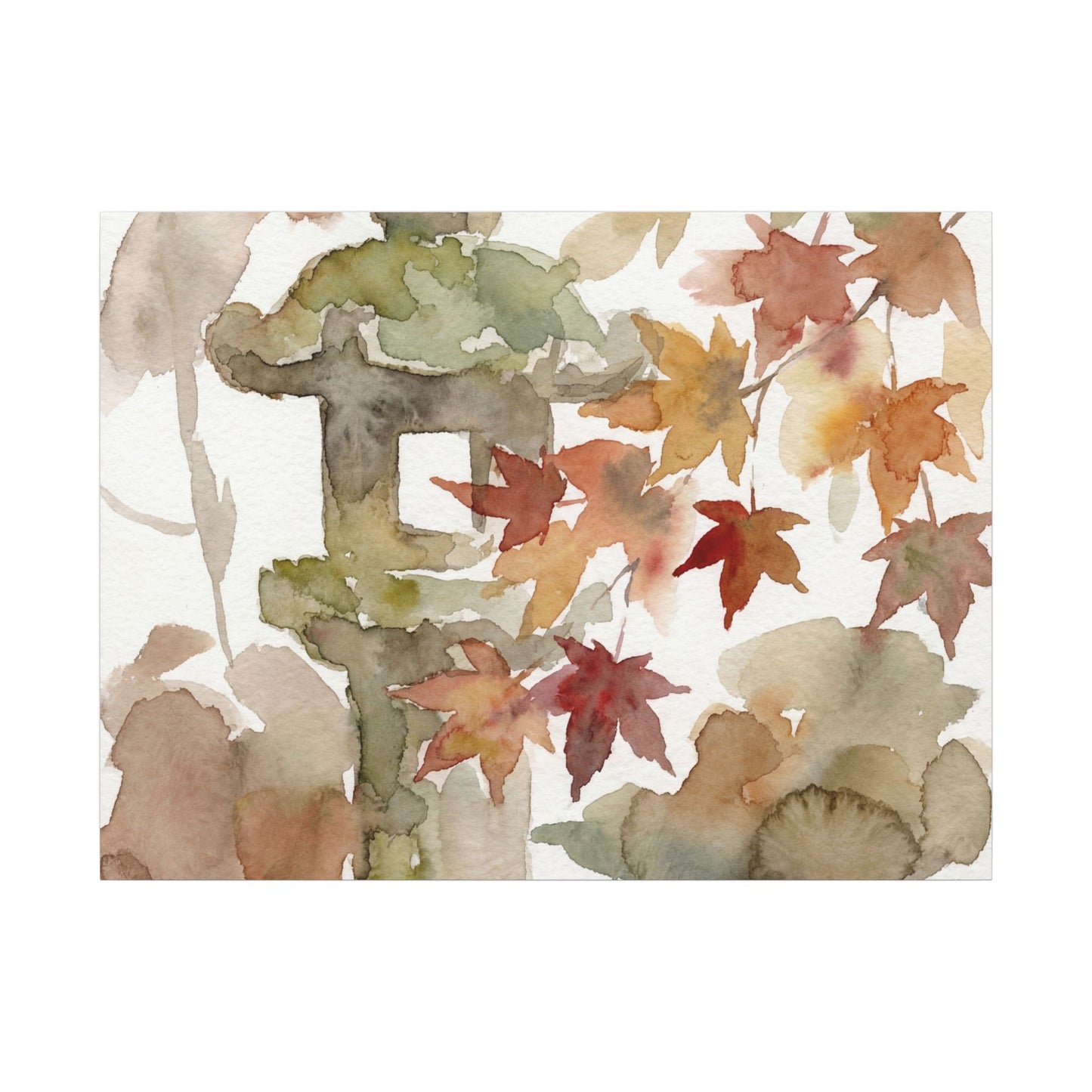 Stone Lantern Watercolor Canvas Art | Earthy Japandi Art