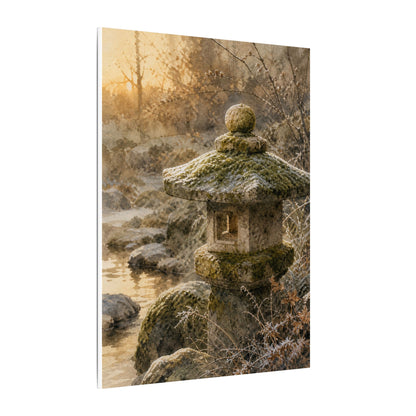 Winter Stone Lantern Watercolor Canvas Art | Earthy Decor