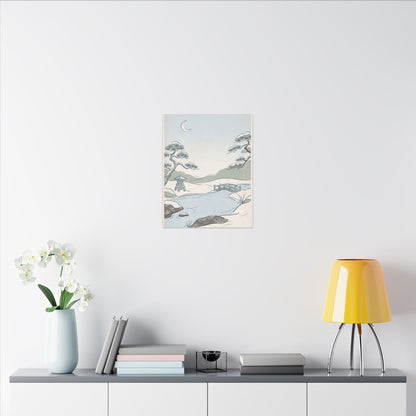 Japandi Moonlit Garden in Moonlight | Minimal Line Canvas Art