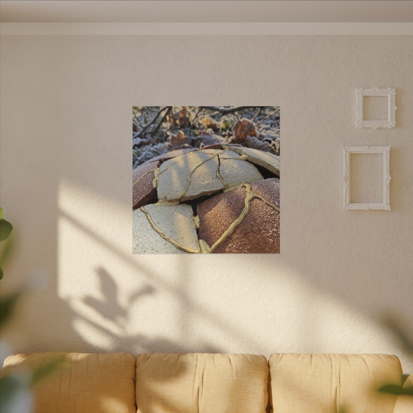 Broken Pottery Crackle Gold Canvas Art | Healing Kintsugi Art