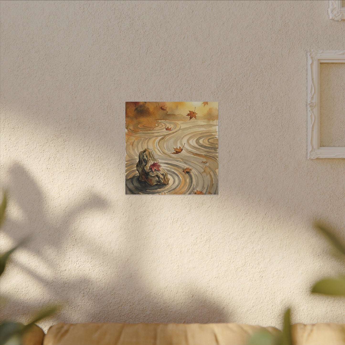 Autumn Rock Garden Watercolor Canvas Art | Neutral Decor