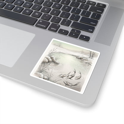 Koi Pond Winter Sticker | Japandi Elegant Design
