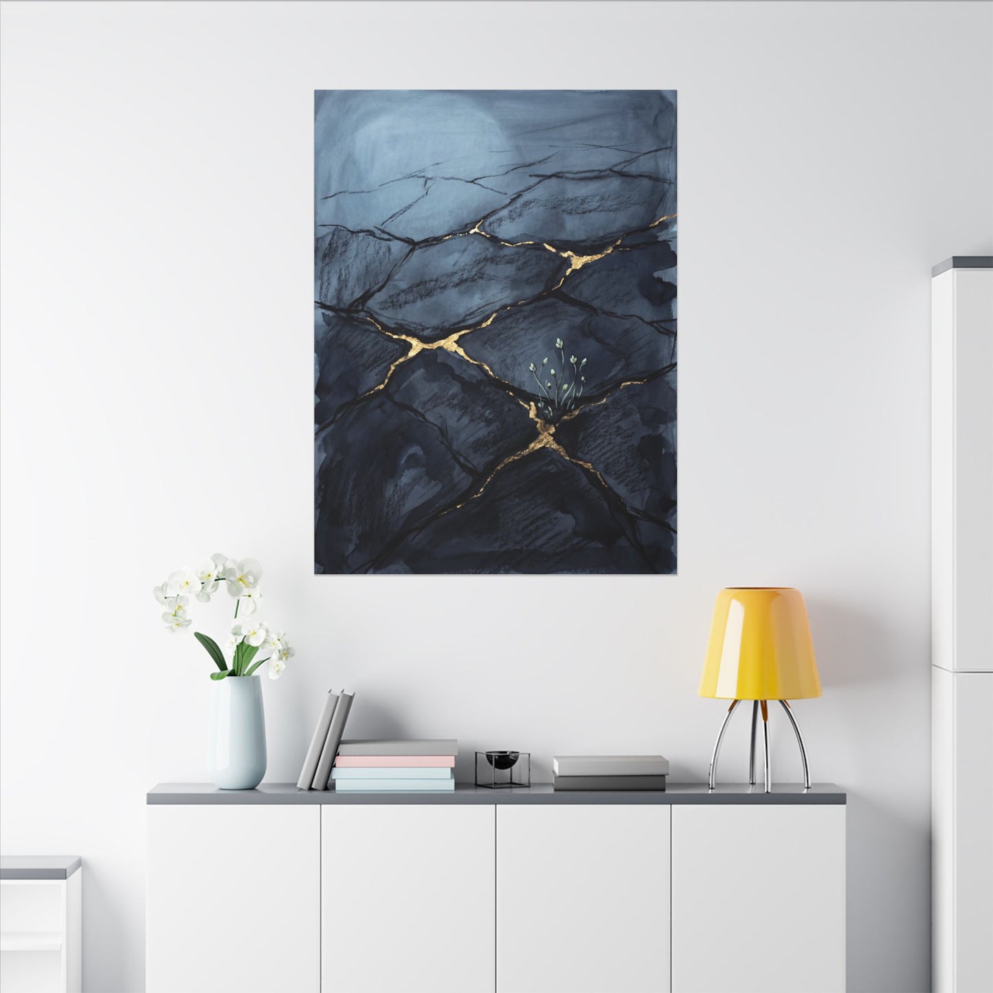 Mono No Aware Cracked Earth Canvas Art - Dark Japandi Charcoal Ink