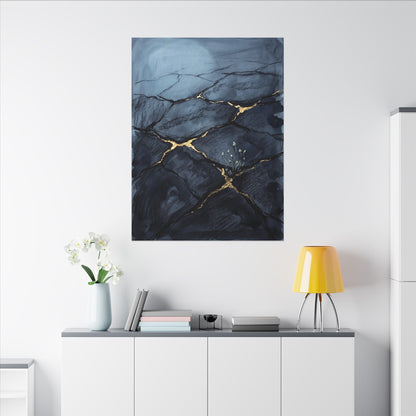 Mono No Aware Cracked Earth Canvas Art - Dark Japandi Charcoal Ink