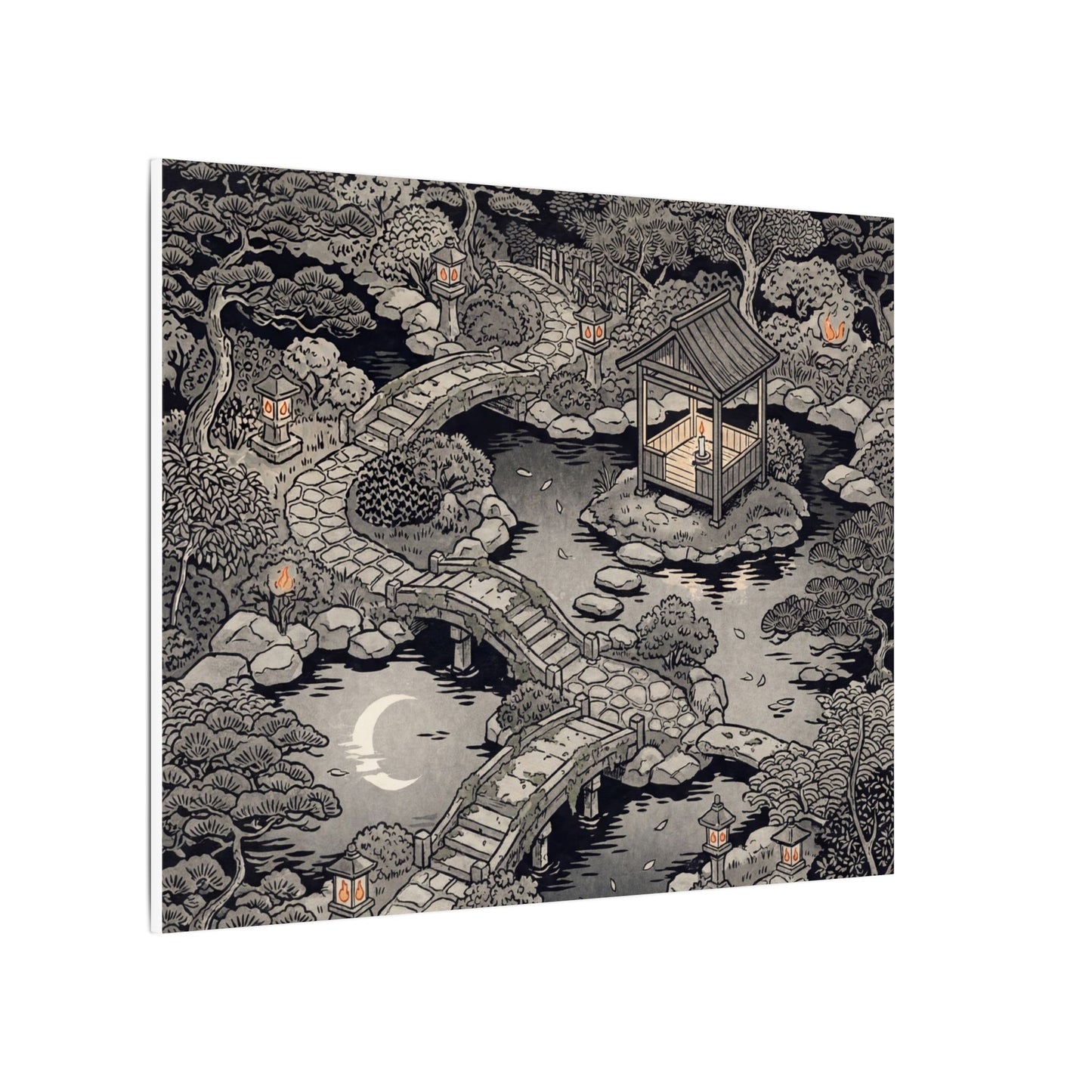 Moonlit Garden Ukiyo E Inspired Canvas Art | Serene Zen Art