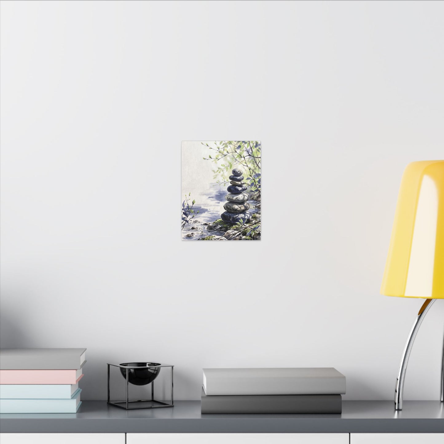 River Stones Sumi E Canvas Art | Serene Zen Art