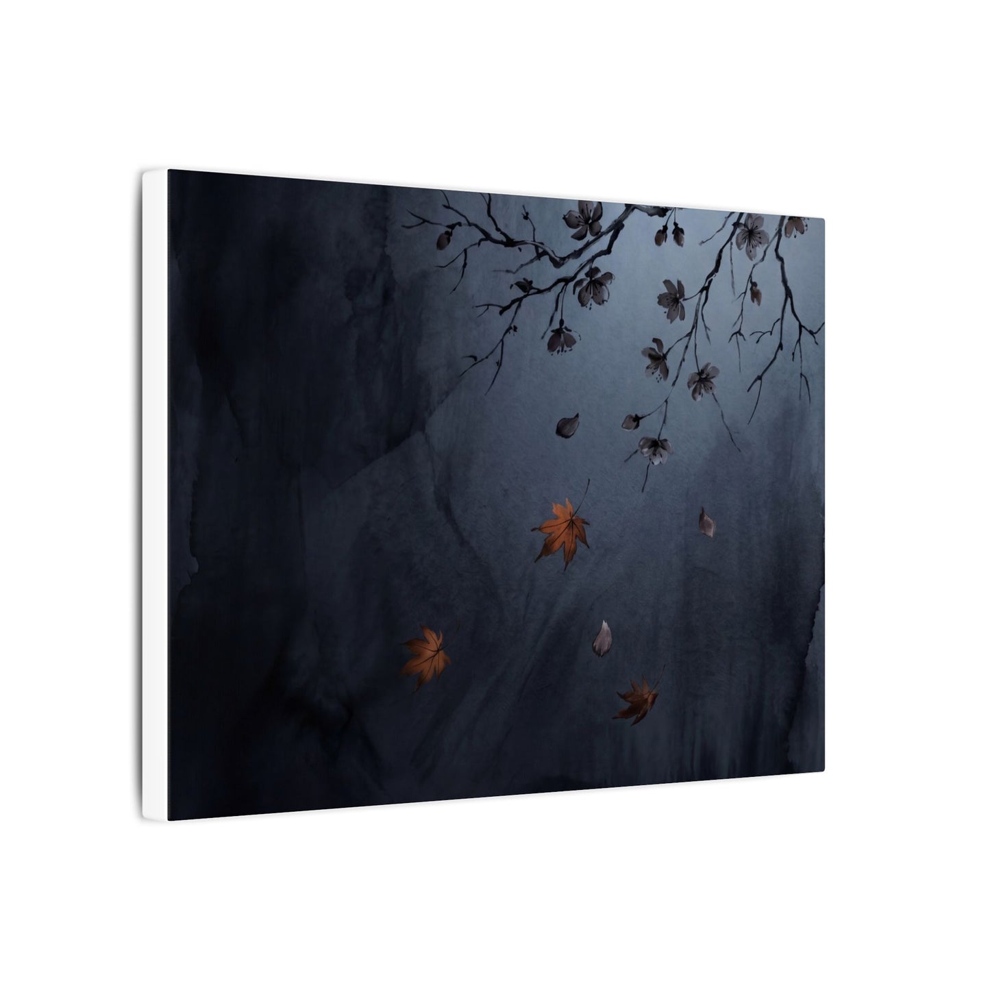 Autumn Cherry Blossom Charcoal Ink Canvas Art | Atmospheric Decor