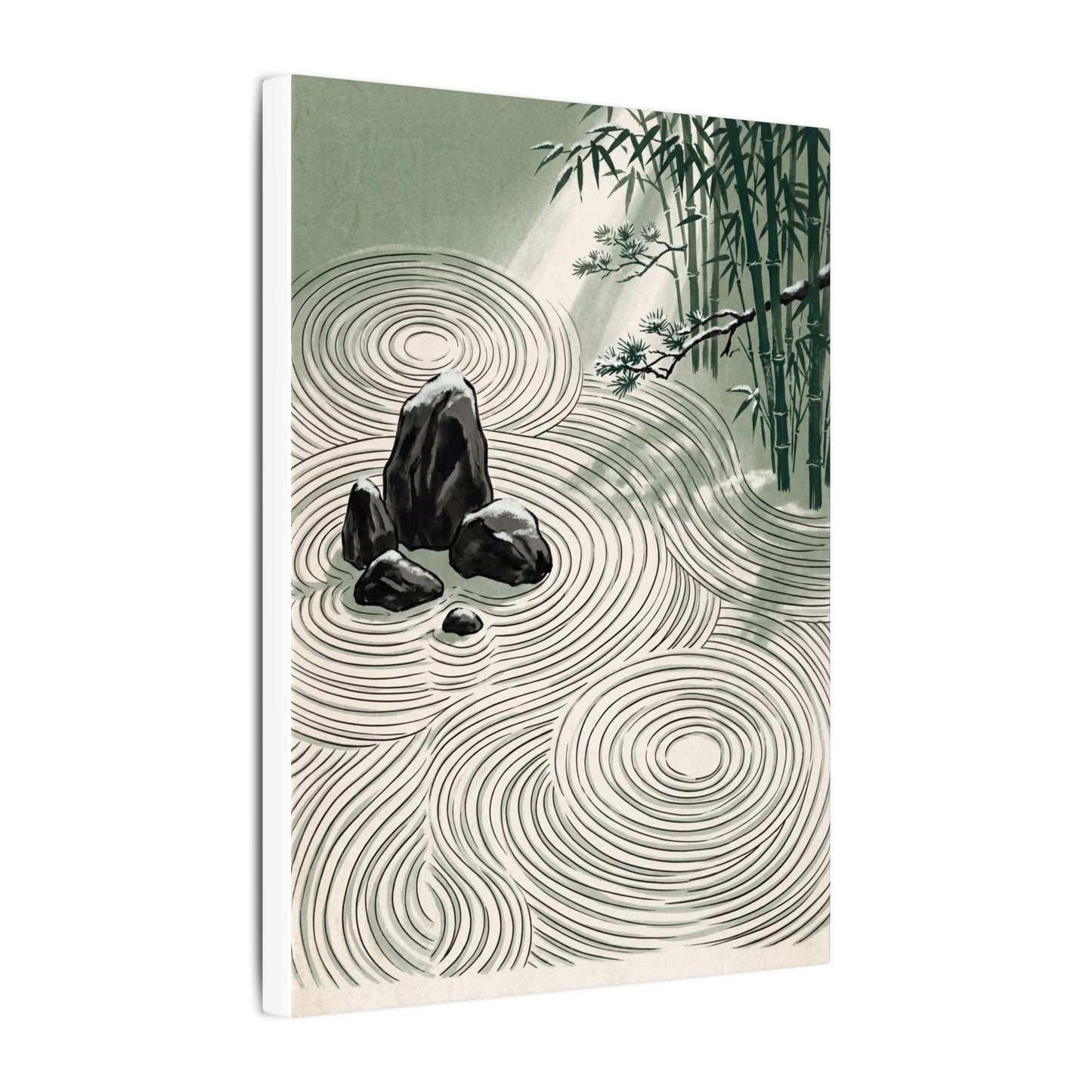 Shibui Rock Garden Canvas Art - Zen Ukiyo E Inspired