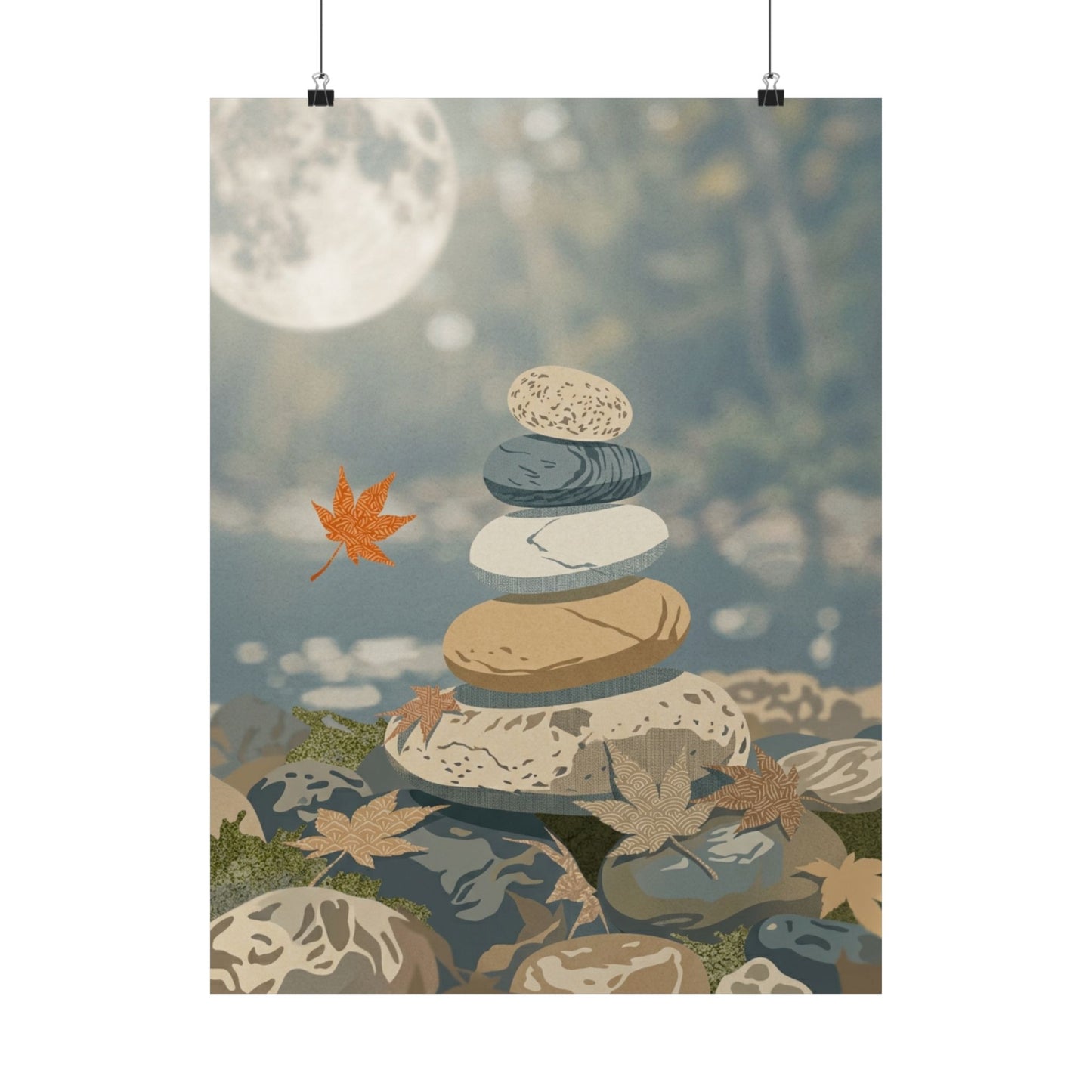 Earthy River Stones Wall Art Print - Japanese Pattern Japandi