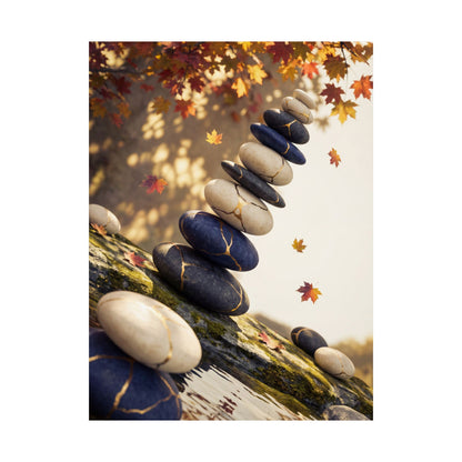 Autumn River Stones Gold Vein Wall Art Print | Artful Decor