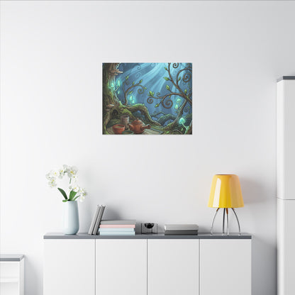 Spring Tea Ceremony Forest Whimsy Canvas Art | Cozy Decor