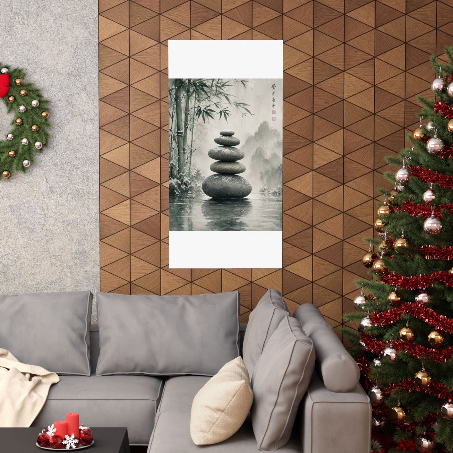 River Stones Sumi E Wall Art Print | Tranquil Zen Art