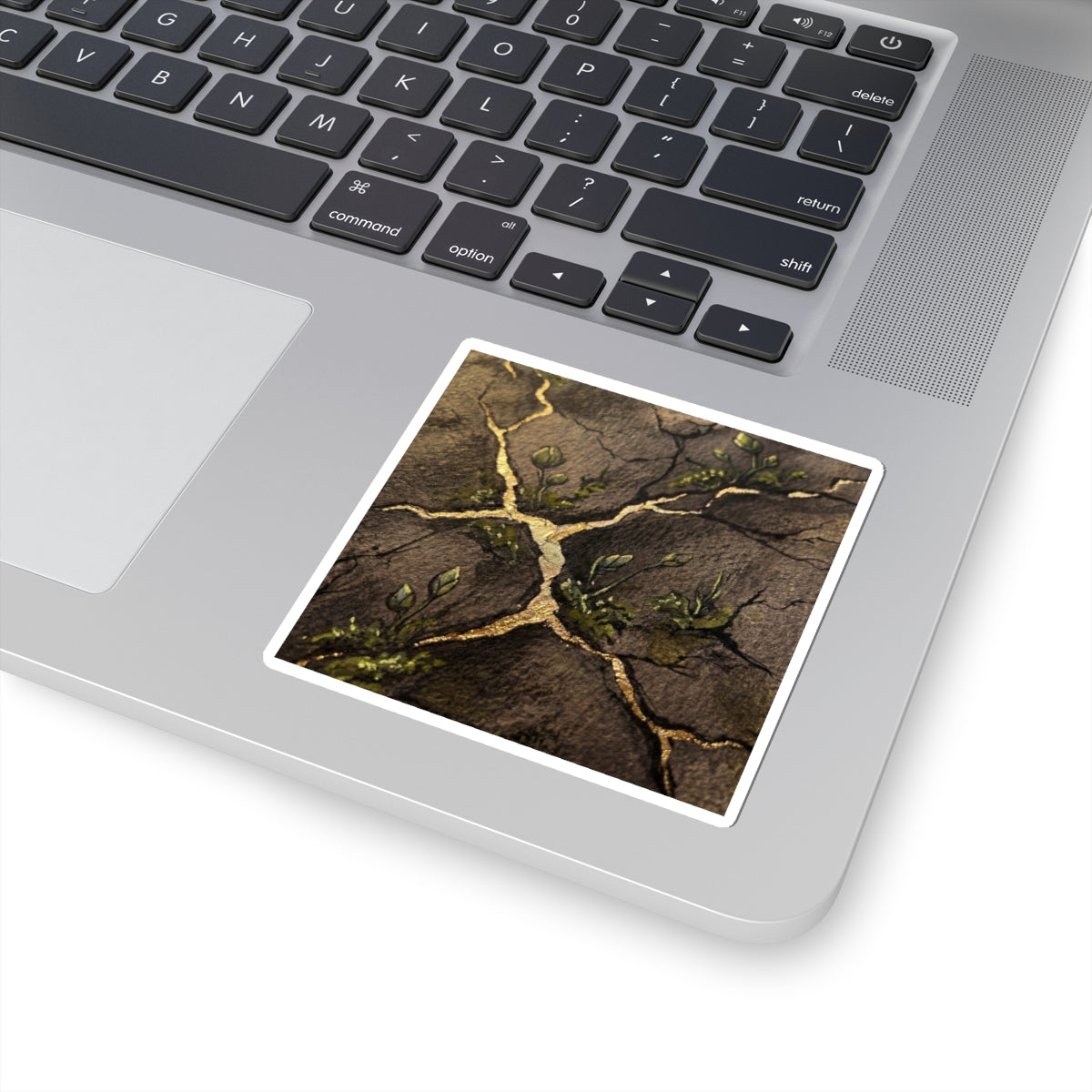 Fukinsei Cracked Earth Sticker - Dark Japandi Charcoal Ink Art Print