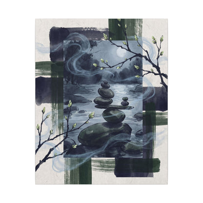 Moonlight River Stones Canvas Art - Zen Shibui