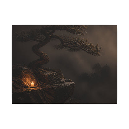 Pine Tree Shadow Zen Canvas Art | Luxurious Dark Japandi Art