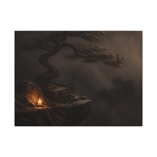 Pine Tree Shadow Zen Canvas Art | Luxurious Dark Japandi Art