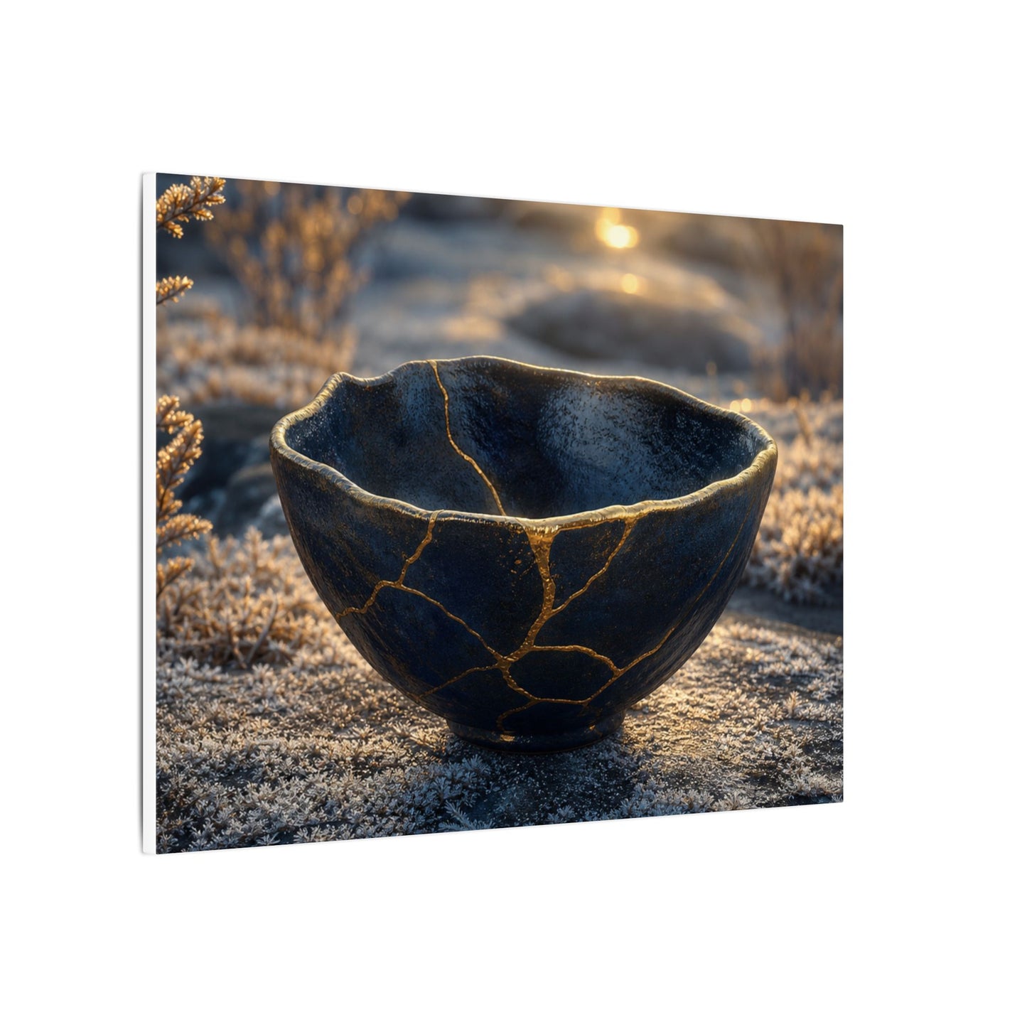 Ceramic Bowl Canvas Art | Winter Kintsugi Gold Repair Art