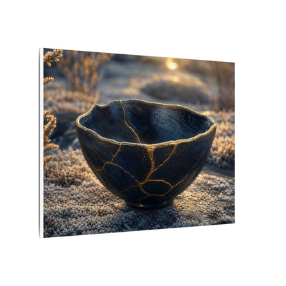Ceramic Bowl Canvas Art | Winter Kintsugi Gold Repair Art