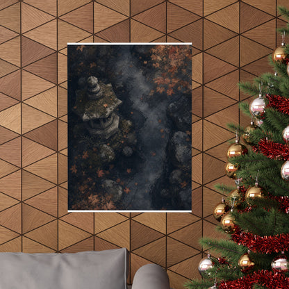 Japandi Stone Lantern in Moonlight | Texture Wall Art Print