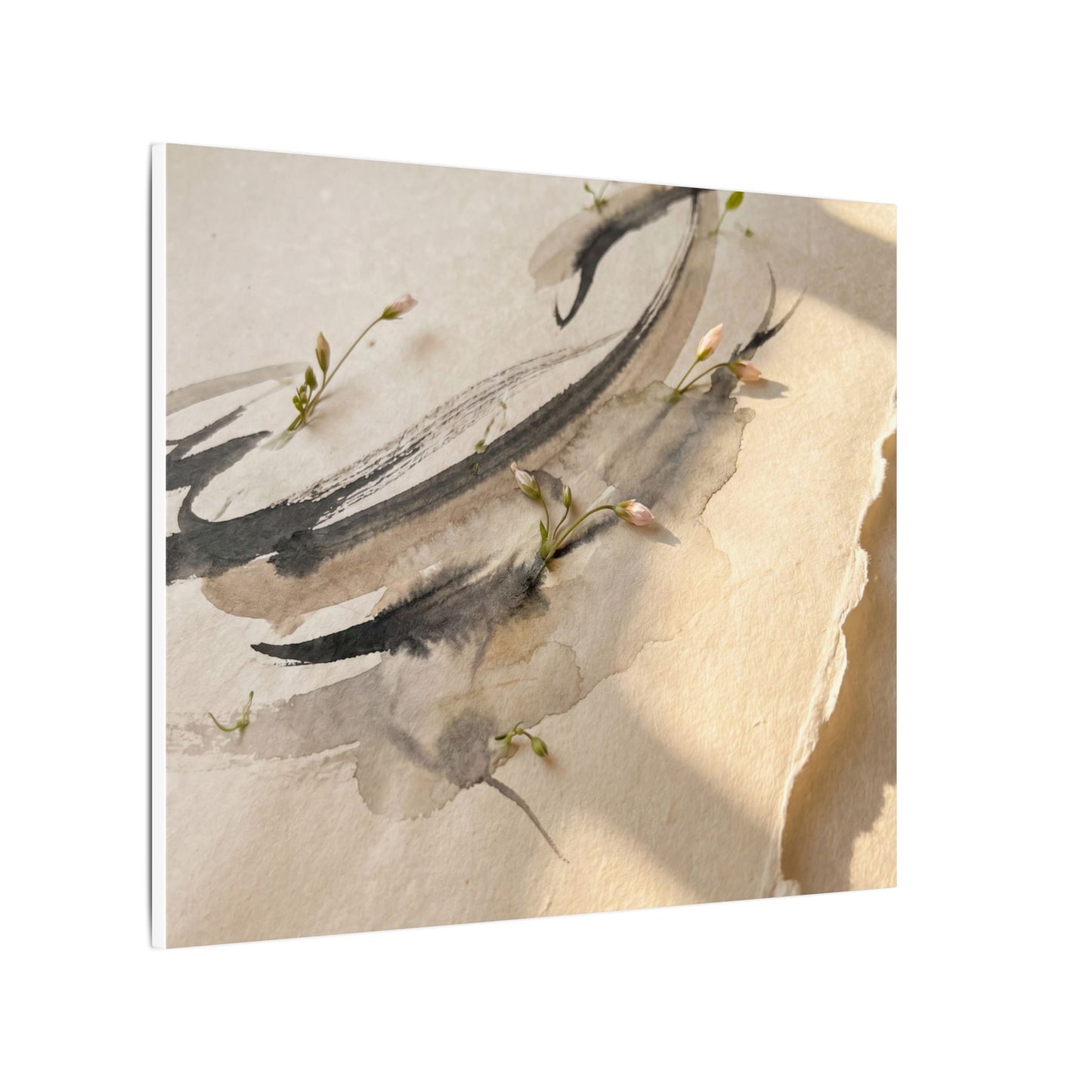 Ink Brushstroke Watercolor Canvas Art | Neutral Japandi Art
