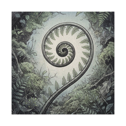 Zen Fern Unfurling in Dawn | Ukiyo E Inspired Canvas Art