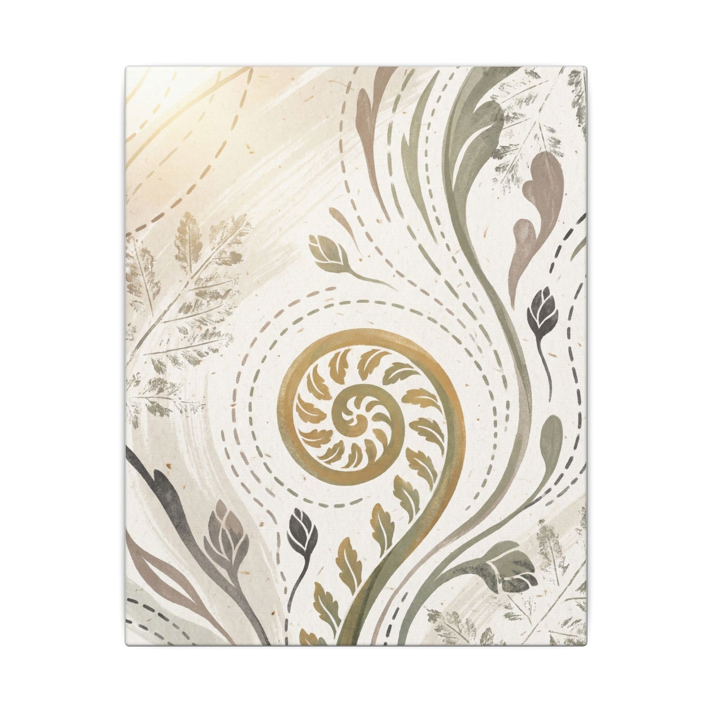 Japandi Fern Unfurling in Golden Hour | Japanese Pattern Canvas Art