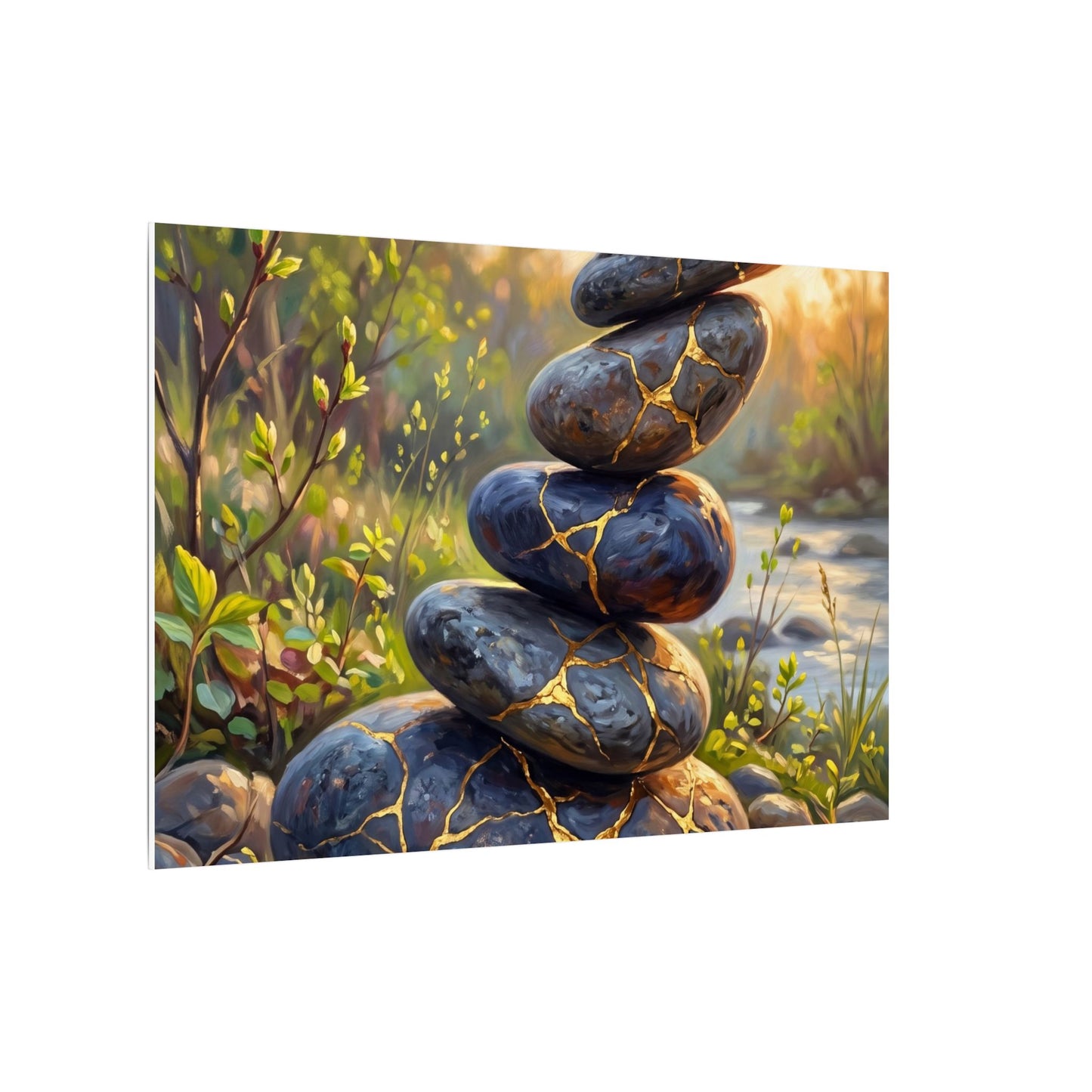 Spring River Stones Gold Repair Canvas Art | Healing Decor