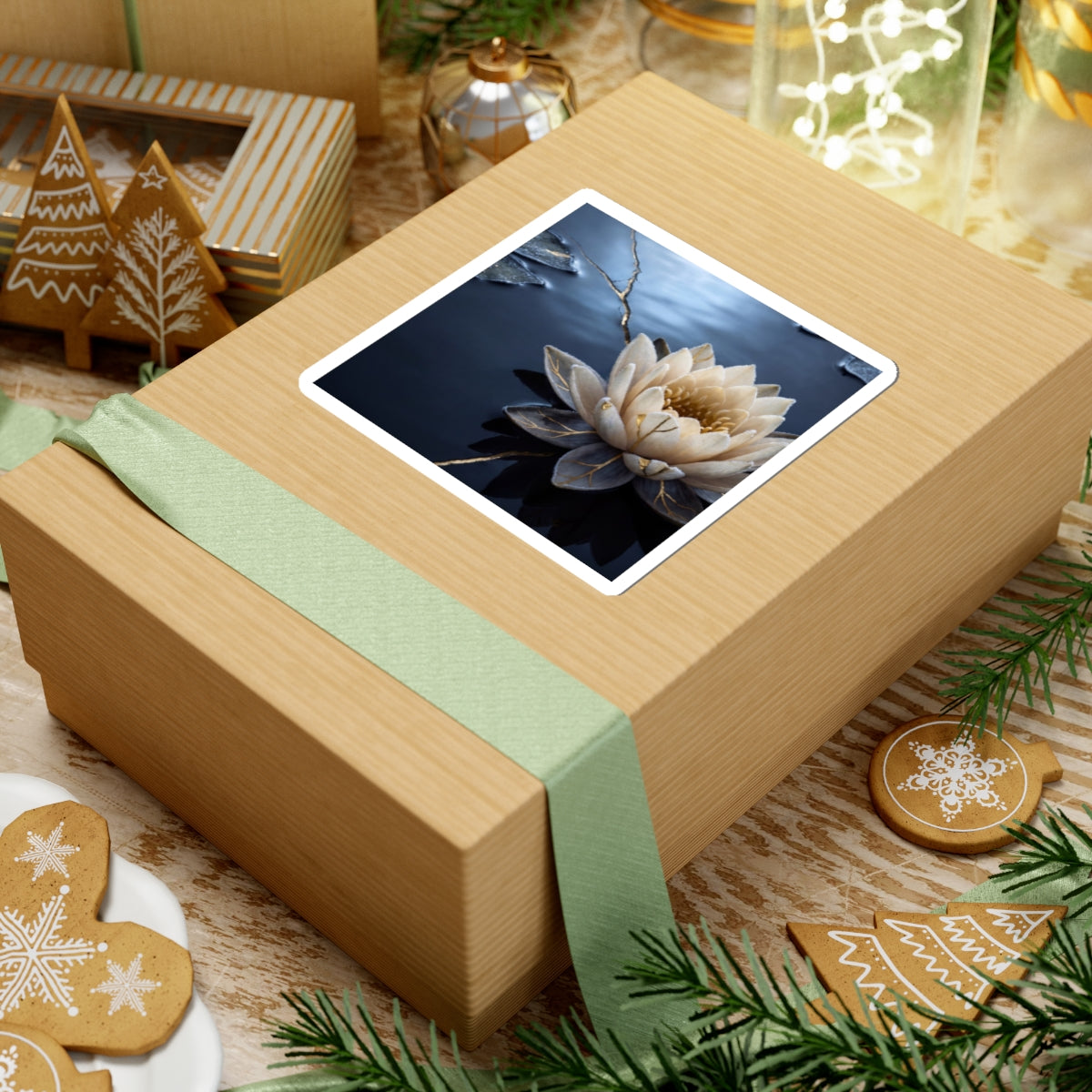 Lotus Flower Sticker | Winter Kintsugi Gold Vein Art