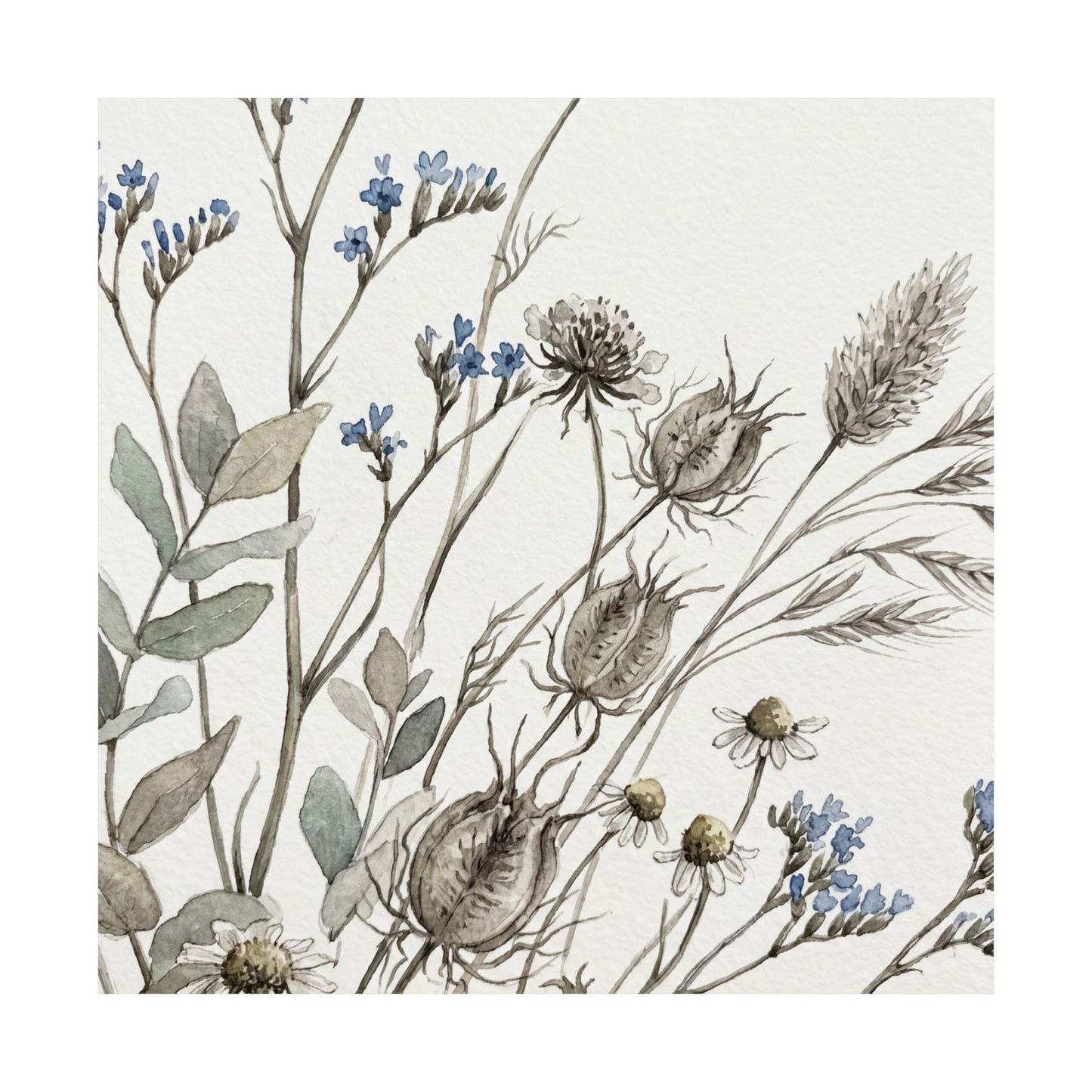 Elegant Dried Flowers Wall Art Print - Watercolor Japandi