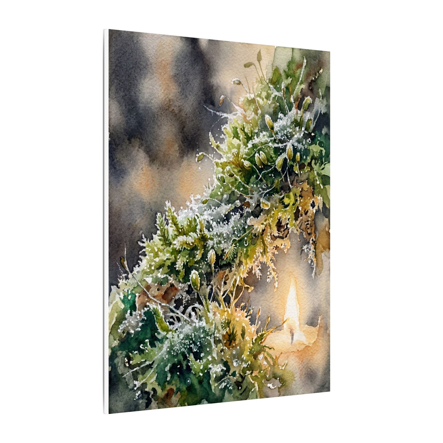Winter Moss Close Up Watercolor Canvas Art | Neutral Decor