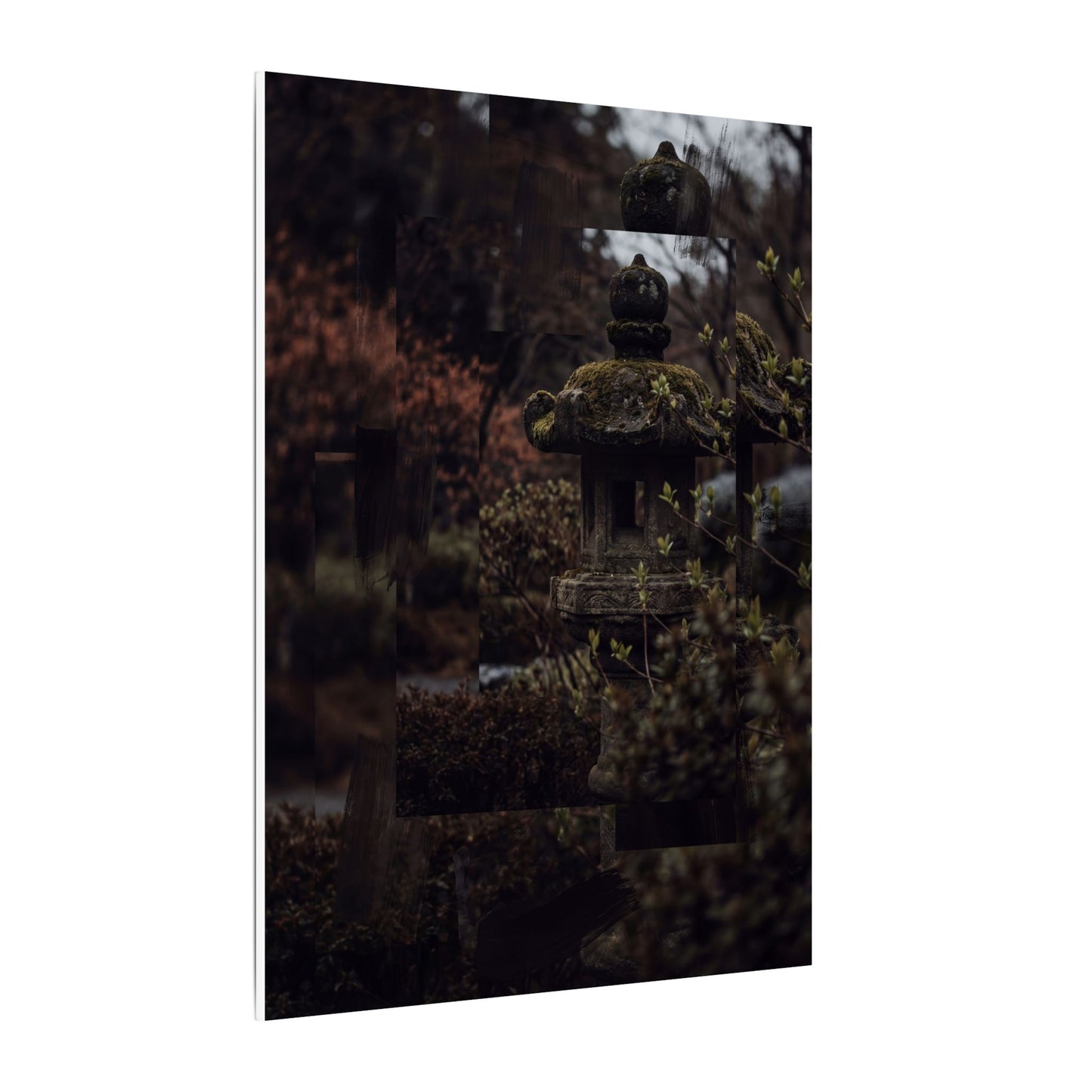 Stone Lantern Spring Canvas Art | Dark Japandi Bold Design