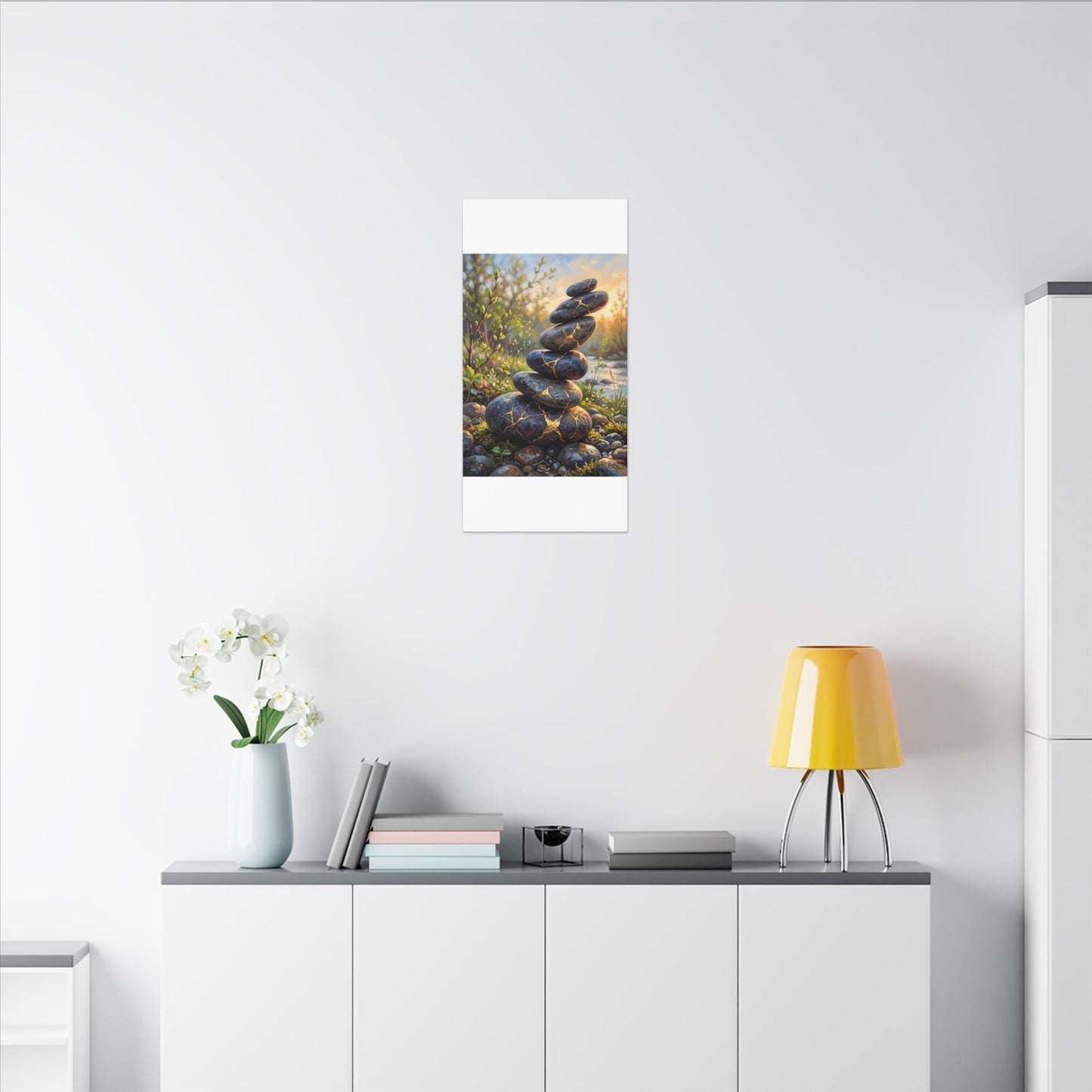 Spring River Stones Gold Repair Canvas Art | Healing Decor