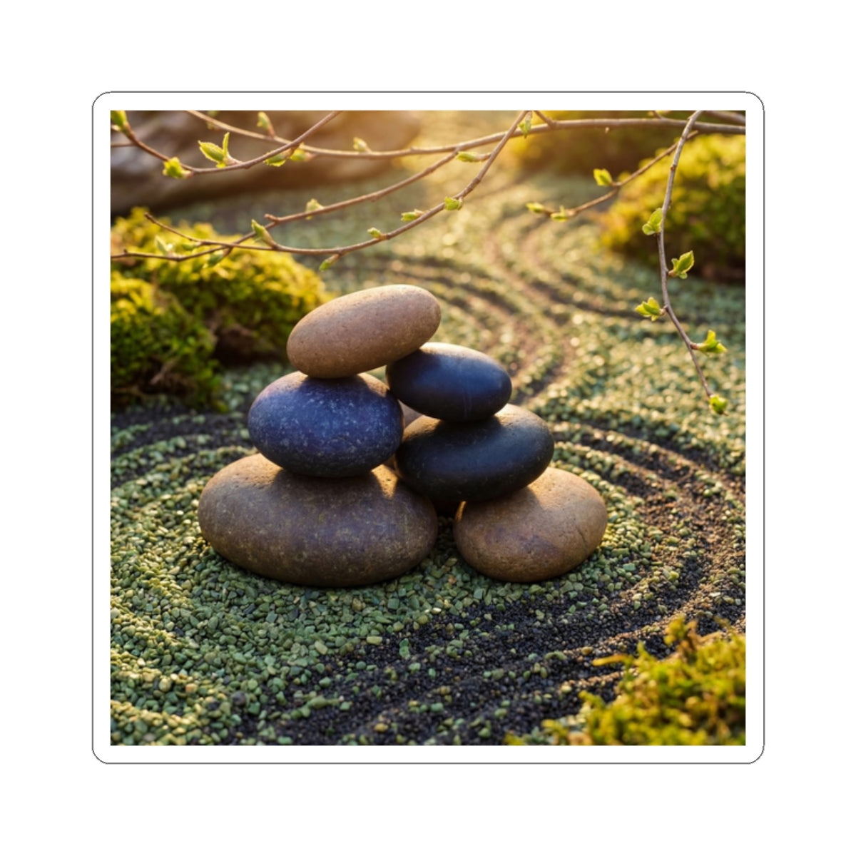 Golden Hour River Stones Sticker - Zen Fukinsei Art Print