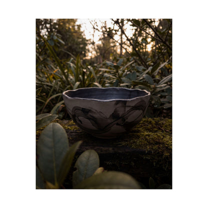 Seijaku Ceramic Bowl Wall Art Print - Dark Japandi Charcoal Ink
