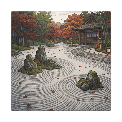 Autumn Rock Garden Ukiyo E Inspired Canvas Art | Peaceful Decor