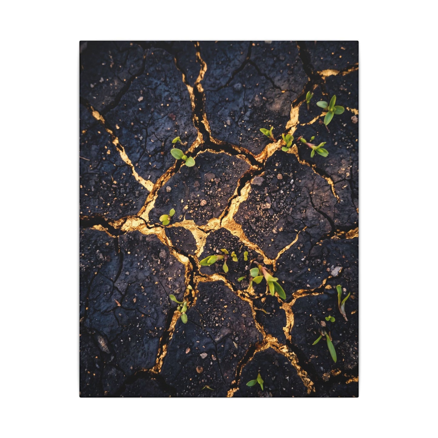 Spring Cracked Earth Crackle Gold Canvas Art | Healing Decor