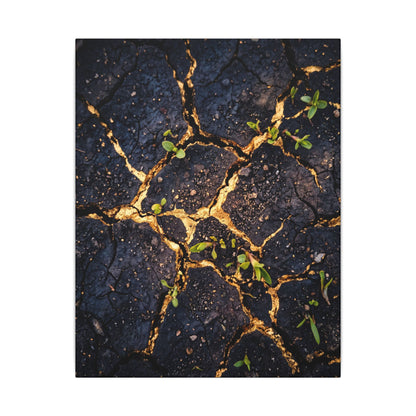 Spring Cracked Earth Crackle Gold Canvas Art | Healing Decor