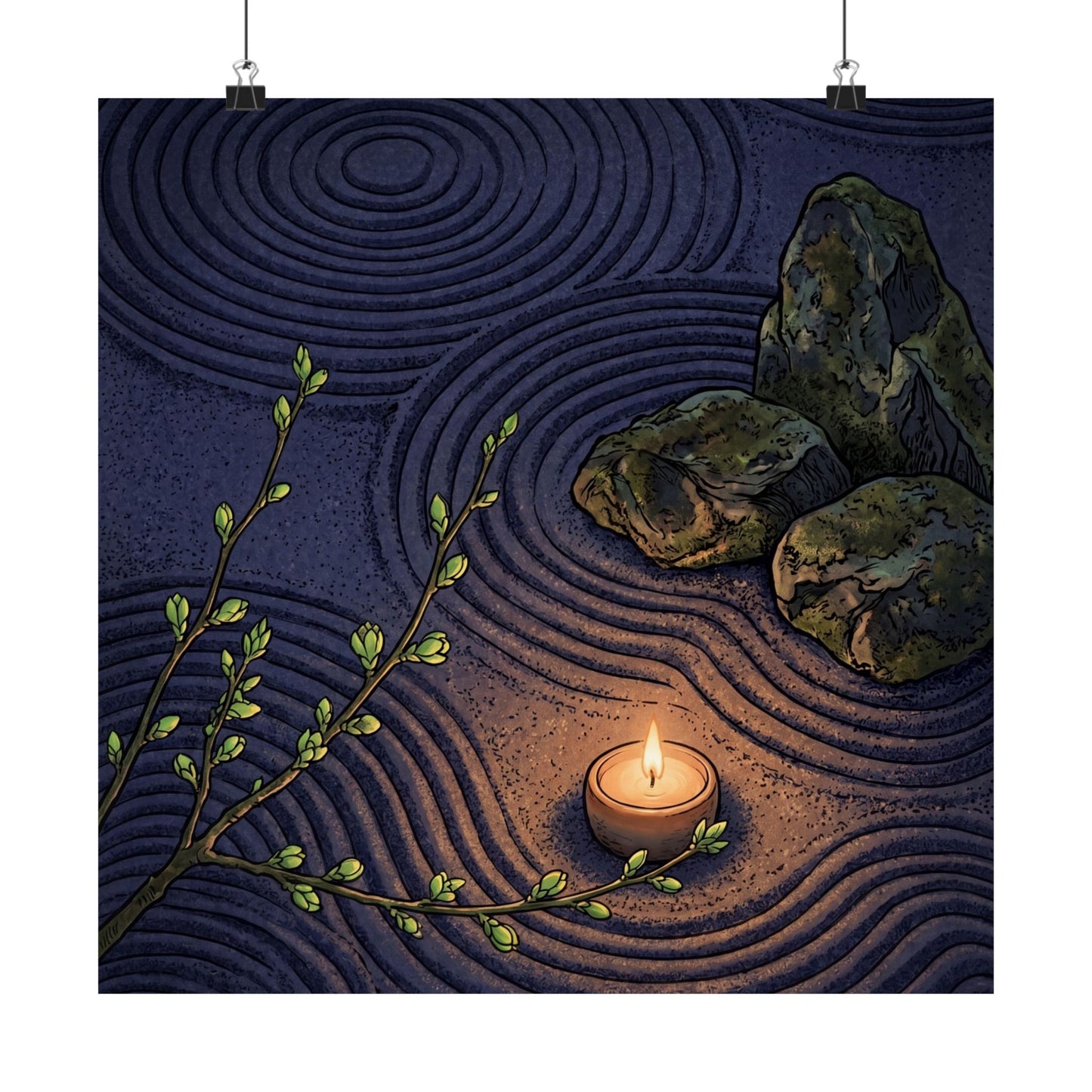Rock Garden Wall Art Print | Spring Zen Ukiyo E Inspired Art
